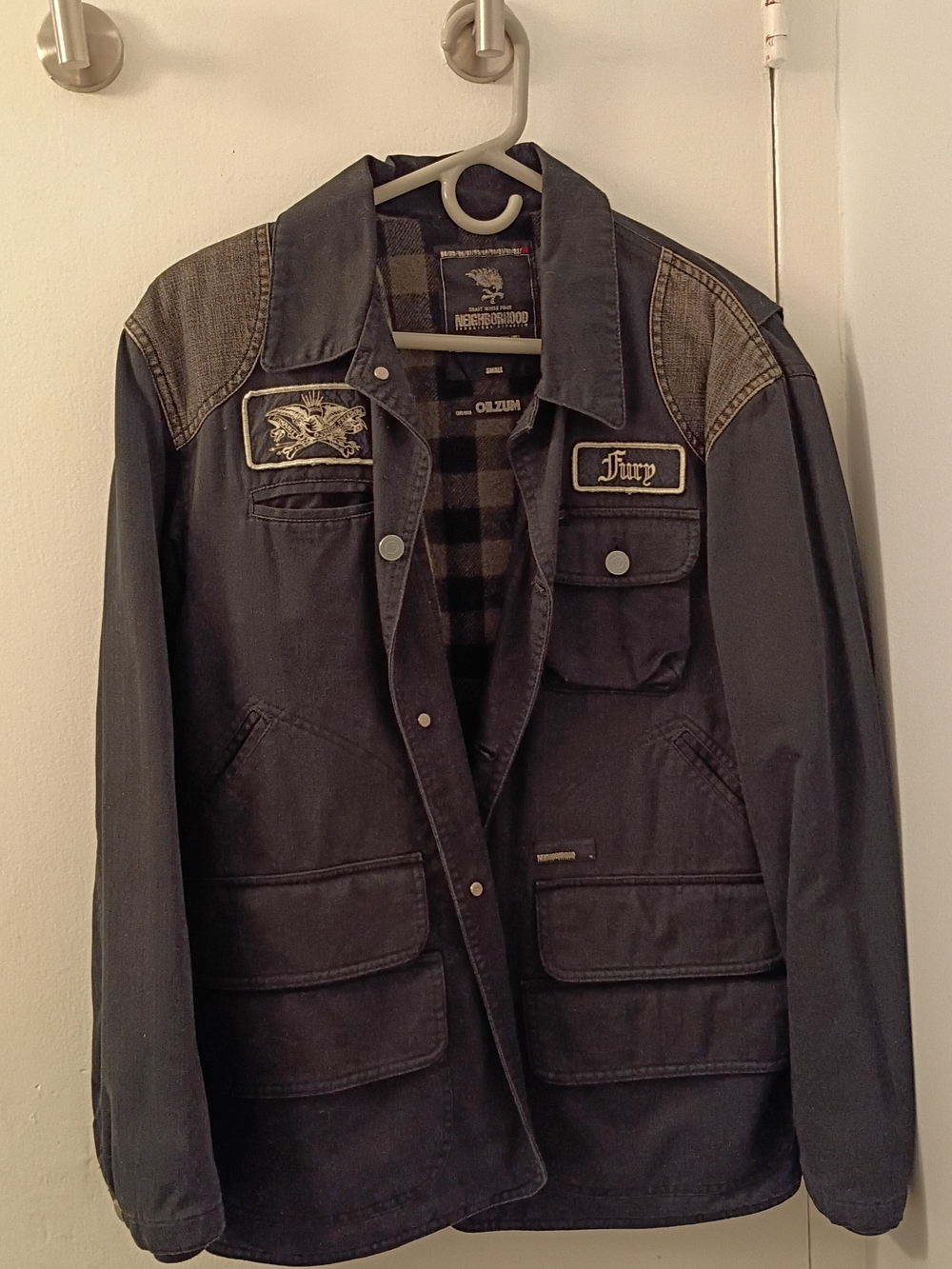 VTG NEIGHBORHOOD Black Denim Jacket Chore Coat Size S Japanese Streetwear